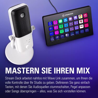 Мікрофон Elgato Wave:3 White - USB конденсаторний для стрімінгу, подкастів, геймінгу та роботи. З безкоштовним ПЗ