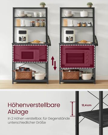 Стелаж кухонний VASAGLE, 6 полиць, гачки, сталевий каркас, 40 x 60 x 167 см, колір горіх + білий