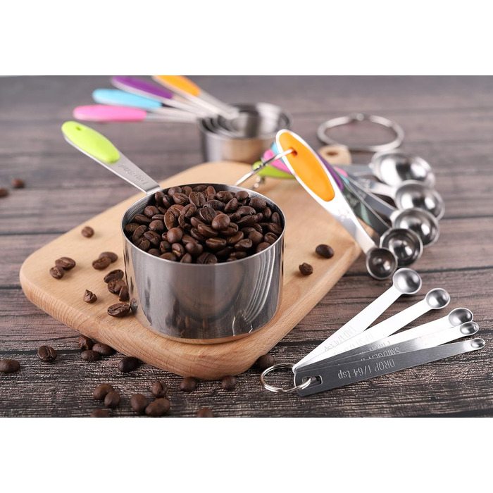 Stainless Steel Measuring Cup and Spoon Set - Measuring Cups and Spoons for 10 and 5, Mini Stainless Steel Measuring Spoon Set for Dry and Liquid Ingredients