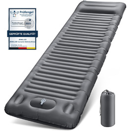 JEMULICE Self-Inflating Sleeping Pad - 12cm Thick, Compact Camping Air Mattress with Foot Pump & Pillow, Ultralight Waterproof for Hiking & Outdoor Use - Grey