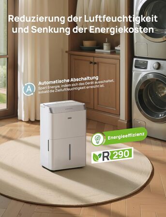 Dreo Електричний осушувач повітря 20л/24г - для приміщень 37 м², енергозберігаючий, тихий, з керуванням через App & Alexa, 3 режими, таймер, регулювання вологості, з відводом води, для спальні та ванної кімнати, білий