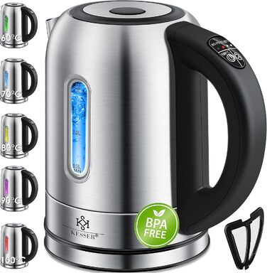 KESSER Stainless Steel Electric Kettle - 1.7L with LED Temperature Display (60-100°C) | Tea Filter, Scale Filter, BPA-Free, 2-Hour Keep Warm