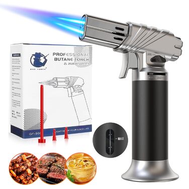 Газовий кулінарний пальник LUZOON для крем-брюле та фламбурування, ручний кухонний пальник з індикатором рівня палива (бутан не входить у комплект)