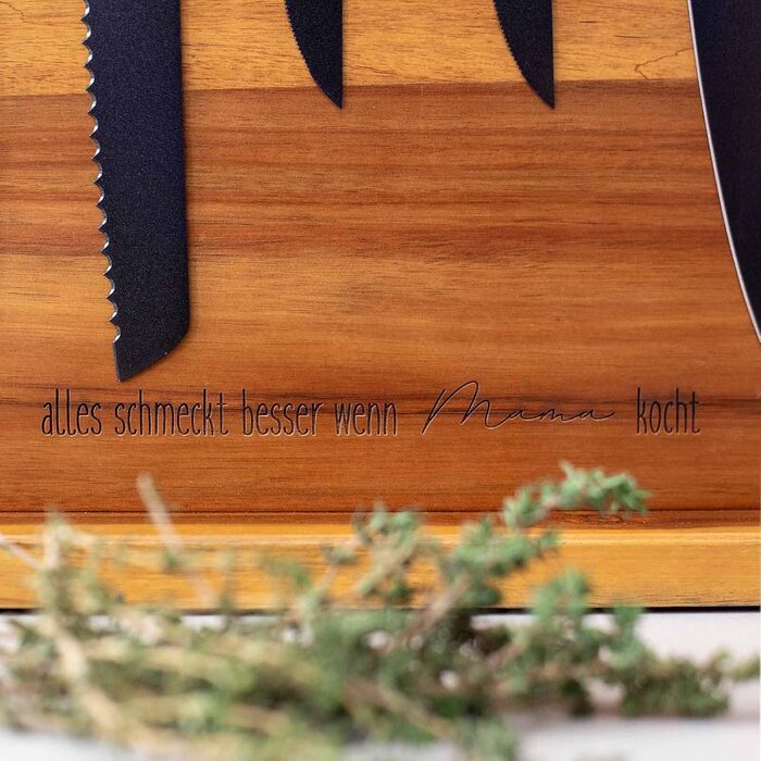 Personalized Magnetic Knife Block from Acacia Wood - Without Knives - 32 x 25 x 10.5 cm - Stable Base - Individual Design - Gift for Birthday, Mother's Day, Housewarming - Wooden Knife Holder (Secret Ingredient)
