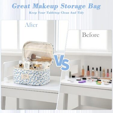 Набір косметичок 3 шт. з квітковим візерунком, дорожні та повсякденні | Косметичка для макіяжу для жінок та дівчат (Блакитний Павич)