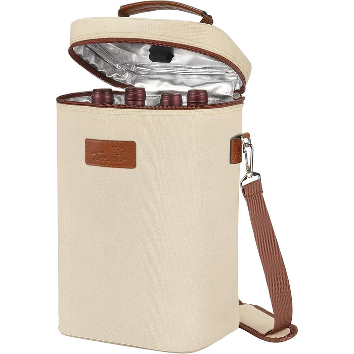 Kato Tirrinia Insulated Wine Cooler Bag, 4 Bottle Cooler Bag Wine Bag Beverage Bags with Handle and Adjustable Shoulder Strap, Gift for Wine Lovers for Picnics, Parties, Beach