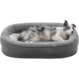 Ортопедичне ліжко для собак середнього розміру Pawk, з чотирибічною подушкою для шиї, з memory foam, водонепроникне, неслизьке, знімне та пральне, сіре, розмір L-L 89 x 63 x 18 см