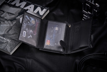 Чоловічий вертикальний гаманець із натуральної шкіри, чорний, з RFID-захистом ZAGATTO