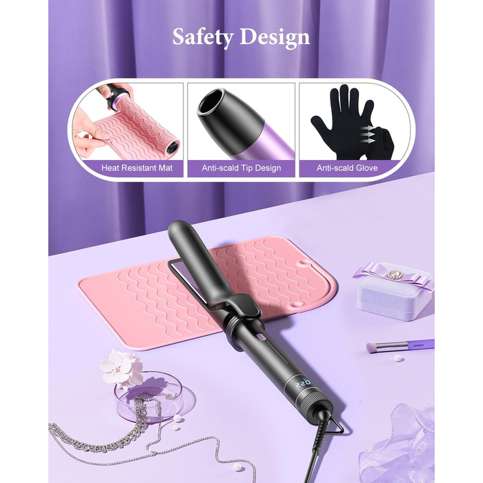 BESTOPE PRO Локкенстаб: Набір для створення локонів 5 в 1 з плойкою, термощіткою, 3 локкенстабами (9мм-25мм) для великих локонів, 13 температур, керлер для волосся з термозахисним покриттям, рукавичка, затискач, колір Nordlicht Lila