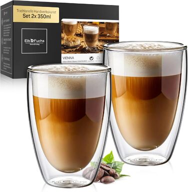 Склянки для лате макіато з подвійними стінками [4x EXTRA великі] | 4 склянки | 350 мл | Для кави, чаю, капучіно | Vienna Set2