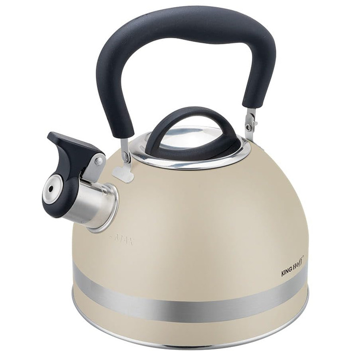Чайник Kinghoff 1.8L з нержавіючої сталі з свистком, для індукційних плит, компактний, з відкидним ручками, чайник для плити, матовий (Бежевий)