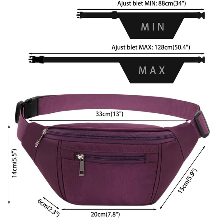 Чоловіча/жіноча поясна сумка на пояс, водонепроникна, для спорту, подорожей, фітнесу, велосипеда, кемпінгу, лілу