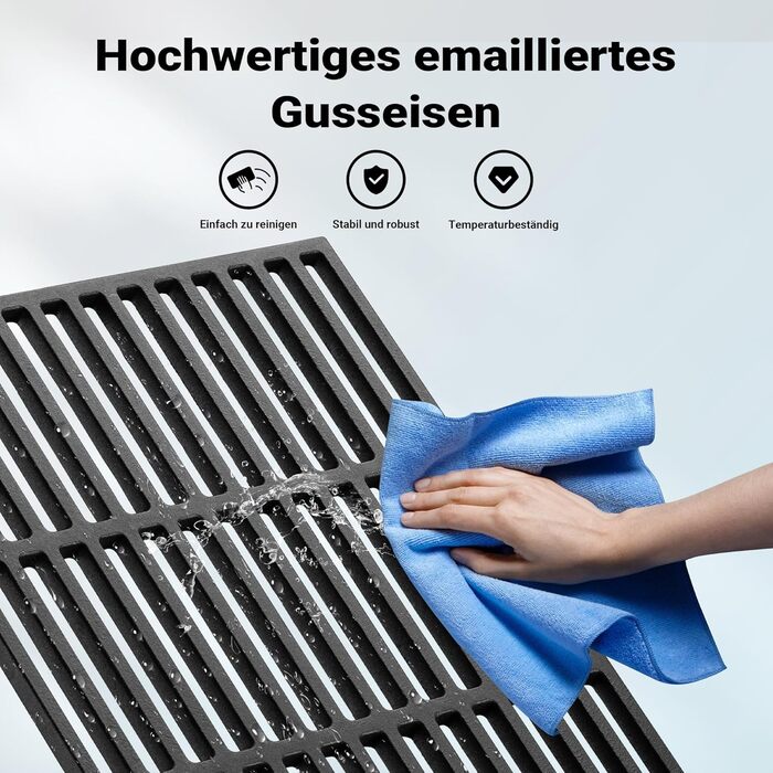 Решітка для гриля Wiltec з чавуну 29 x 38 см, підходить для вугільного та газового гриля, для приготування барбекю, емальована, квадратна