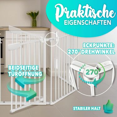 Захист для каміну KIDUKU®: металеві ворота-решітка, складна конструкція, 10 елементів (180 см, білий)