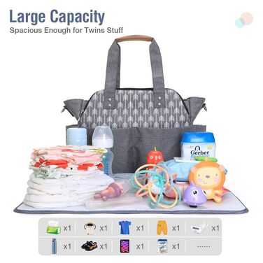Lekebaby велика сіра сумка для мами з пеленальним килимком для подорожей