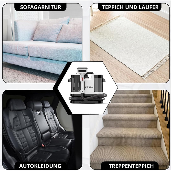 Портативний пилосос для чищення килимів Powell Waschsauger 450W, 13kPA, для килимів, диванів, автомобілів (сірий)