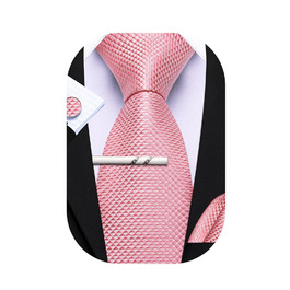 Комплект краваток Barry.Wang: краватка, кишеньковий хустинка та запонки (солідно-рожевий) для весілля та ділових зустрічей