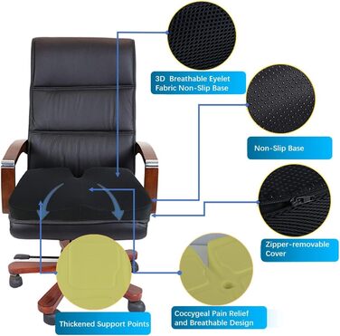Подушка для сидіння з піни Memory Foam, товста та широка, для підтримки куприка, офісного крісла, геймерського крісла, автосидіння та інвалідного візка