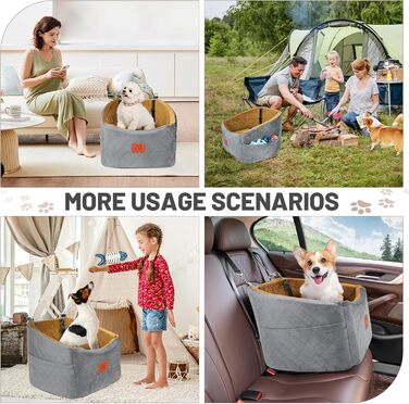 Автокрісло для собак HEGGOOE, сіро-коричневе, з пам'яті піною, для маленьких та середніх порід, з кишенями та страхувальними ременями