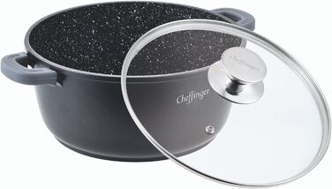 Чавунна каструля Cheffinger з кришкою, 24 см, індукція, чорна