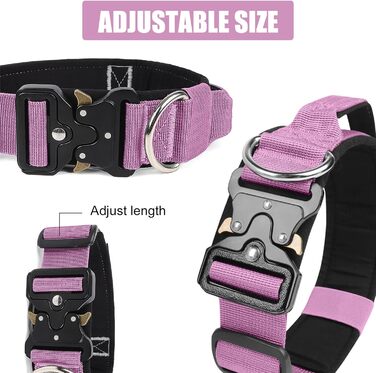 Тактичний нашийник для собак Ledeak з ручкою, регульований, широка підкладка, нашийник з металевою застібкою, навчальний нашийник для собак (фіолетовий, M)