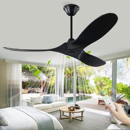 Стеля вентилятор 152 см з ДК-двигуном, 60 дюймів, з пультом керування, 3 лопаті, для дому та вулиці, з таймером (чорний)