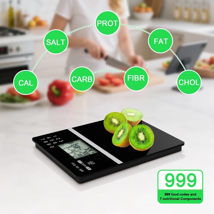 Розумна вага ACCT 5000g для харчування: з кодами продуктів, контролем порцій, для випічки та схуднення. 4 одиниці, функція тарування, батарейки