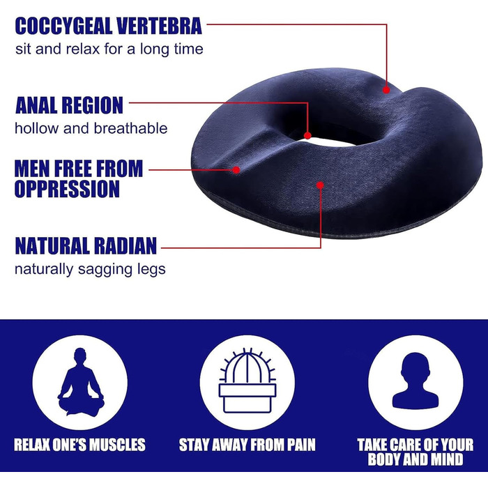 Alacritua Coccyx Cushion, Office Chair Pad Memory Foam Washable Comfort Enhancer, Car Seat Cushion for Car Seat, Wheelchair, Gaming Chair and Office, DarkBlue
