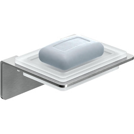 WEISSENSTEIN Soap Dish Wall Mount No Drilling - Glass Soap Holder with Self-Adhesive Stainless Steel Bracket - For Bathroom and Kitchen