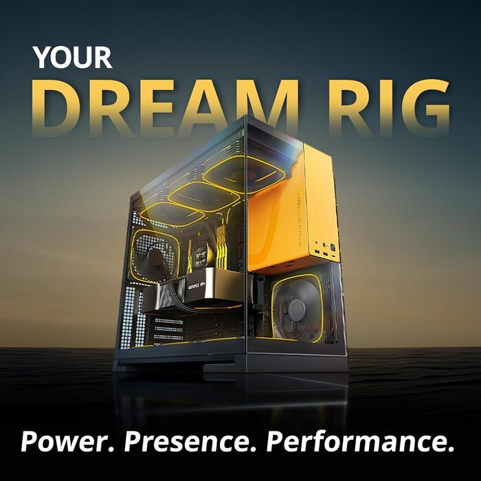 Корпус для ігрового ПК Geometric Future M5 з темперованим склом, Mid Tower, E-ATX/ATX, сталь 1.2mm, Type C, без інструментів, підтримка радіатора 420/360, подвійний відсік, GEO-M5-BNY (чорний/жовтий)