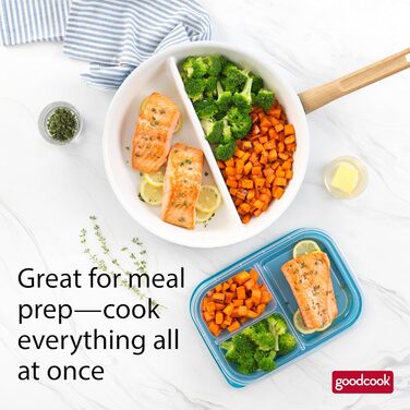 Сковорода роздільна GoodCook 30.5 см з керамічним покриттям, блакитна - посуд з нержавіючої сталі, антипригарна сковорода для яєць, м'яса, овочів, соусів