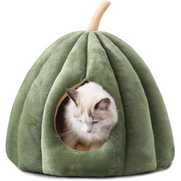 Миле ліжко для котів, ліжко-печериця для котів у стилі гарбуза, будиночок для домашніх тварин з знімним подушкою, м'яке напівзакрите ліжко-гарбуз для маленьких та середніх котів