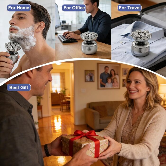 Електричний бритва для голови Glatzen Herren: професійний бритва для гоління голови, вологий та сухий, з LED-дисплеєм, 2 швидкості, сріблястий