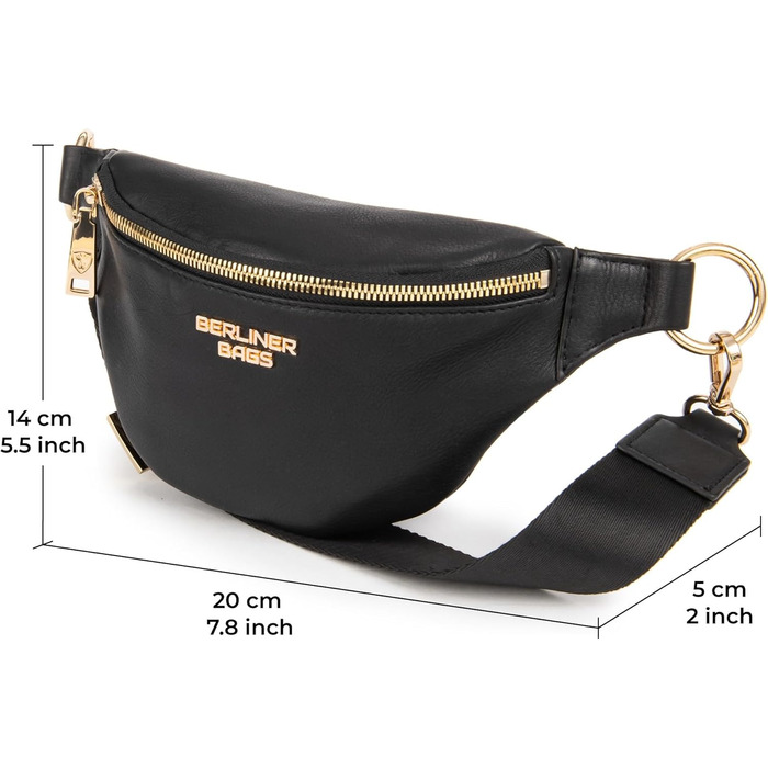 Чоловіча/Жіноча сумка через плече Berliner Bags Preiu Bauchtasche, шкіряна поясна/бананка (Чорний / Золотий, M)