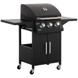 Газовий гриль Outsunny BBQ з 3 пальниками, 3 кВт, мобільний гриль-візок на колесах, сітчаста решітка для гриля, бічні столики, редуктор, шланги, 121 x 55 x 109 см | Aosom