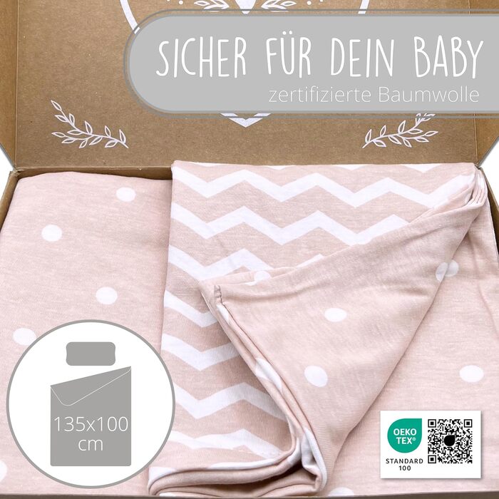 Набір постільної білизни для малюків з органічної бавовни GOTS (Oeko-Tex100), 100 x 135 см - комплект постільної білизни для дитячого ліжечка з наволочкою та ковдрою для хлопчиків та дівчаток (Пудрово-рожевий, 100x135 см + 40x60 см)