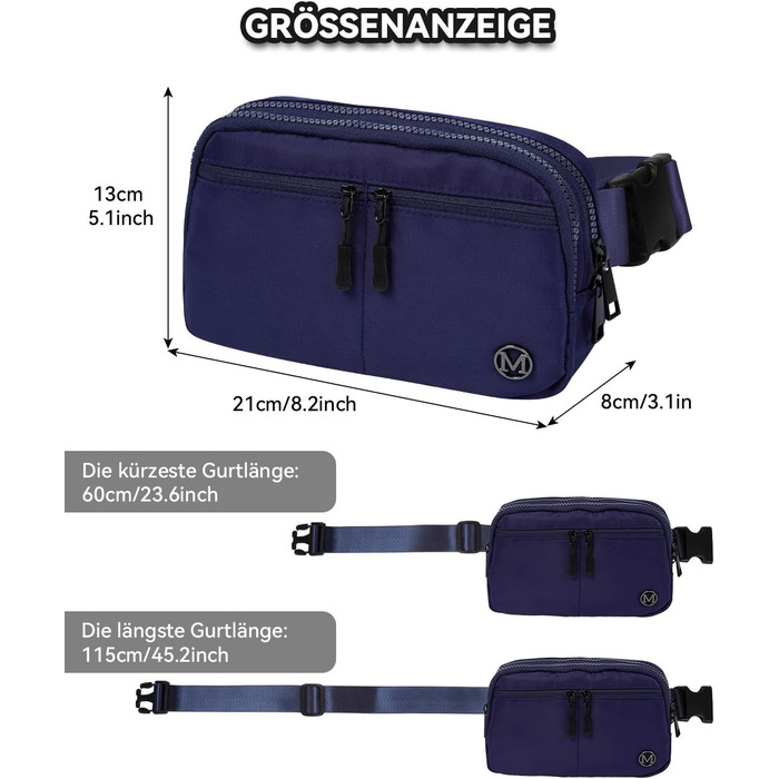 Гірчатка Mokze Bauchtasche 2L - Стильна поясна сумка для чоловіків та жінок, водонепроникна, для бігу, їзди на велосипеді, подорожей, Marineblau (Морський блакитний)