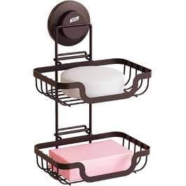 TAILI Shower Soap Dish with Drain and Hook, MAX Holds 5 KG, Stainless Steel Soap Dishes No Drilling, Bathroom Soap Holder Wall Mount, Double Soap Holder with Suction Cup, Sponge Holder, Brown