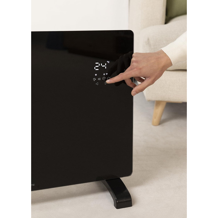 Електричний конвектор CREATE/WARM Crystal 2000W з WiFi, LED-сенсорний екран, 2 режими (1500W, Чорний)