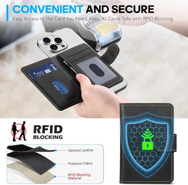 SHIELDON Genuine Leather Magnetic Wallet Case with iPhone 16 Pro/Pro Max/Plus/15/14/13/12 Series, Compatible with MagSafe Wallet, [Removable] [6 Card Slots] [RFID Blocker] [ID Window] - Retro Black