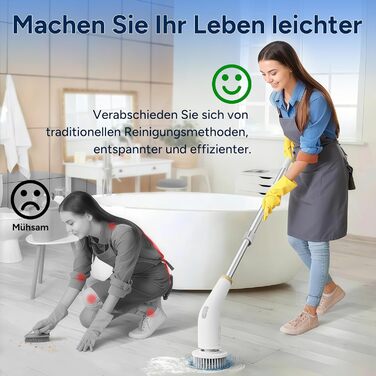 13-in-1 Electric Cleaning Brush with Extension Handle, Bathroom Accessory Set with 11 Interchangeable Brushes for Toilet, Bathtub, Kitchen, Floor (Ivory White)
