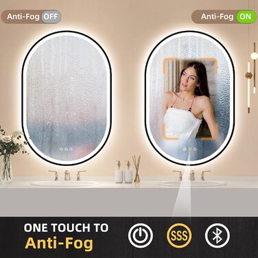 Дзеркало для ванної кімнати LED Starlead Munich 90x60 см з підсвічуванням, Bluetooth, регулюванням яскравості, 3 кольори світла, антизапарник, функція пам'яті, HD скло, IP44, горизонтальне/вертикальне встановлення, без рамки