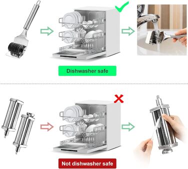 Насадка для приготування пасти Gdrtwwh для кухонного міксера KitchenAid, набір: ролик для тіста, різак для спагеті, ролик для локшини та щітка, нержавіюча сталь, ручний