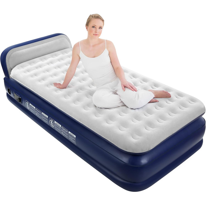 Надувна матрац KMZ з електричним насосом, подвійна висота, для дому, подорожей та кемпінгу. Міцна надувна ліжко - односпальна