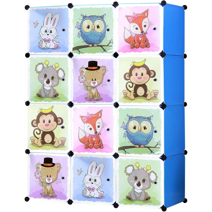 Дитяча шафа-стелаж Brian & Dany з дверцятами, полицями та гачками, блакитна (110x47x147 см)