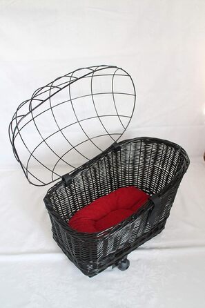 Корзина для велосипеда для перевезення вантажу з ротангу з металевою сіткою та подушкою, чорна XL або XXL. Підходить для собак та інших тварин. Розміри: XL (56 x 36 x 45 см) з подушкою.