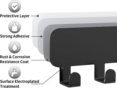 Ключниця Pickpiff з 8 гачками, чорна, для ключів, настінна організація