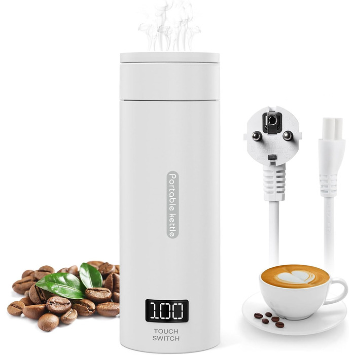 Flintronic Travel Electric Kettle, 380ML Mini Electric Kettle, 220 V / 300W Thermos Flask, 304 Stainless Steel Liner, Small Portable Electric Kettle with Automatic Shut-Off