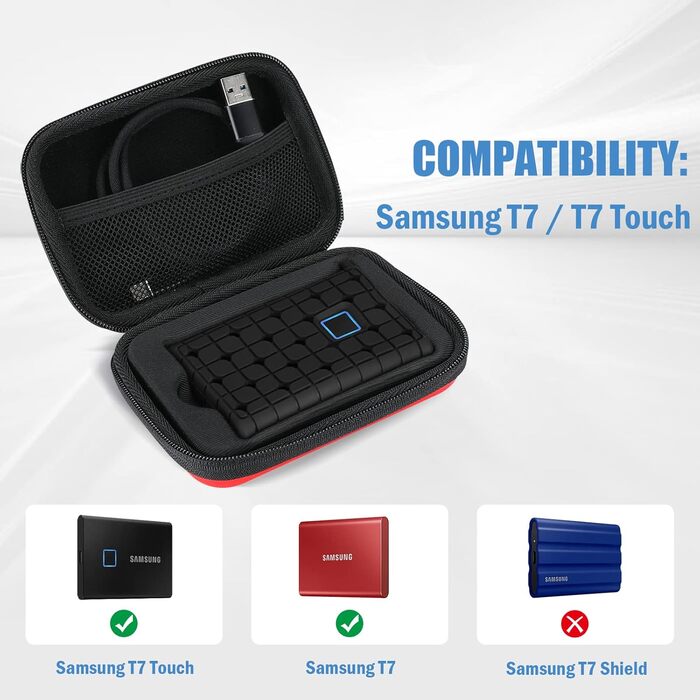 Чохол ProCase для SSD Samsung T7/T7 Touch (500GB/1TB/2TB) - ударостійкий, з силіконовою вставкою, червоний