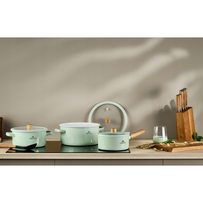 Набір емальованого посуду Gerlach Natur Enamel, пастельно-зелений, 6 предметів
